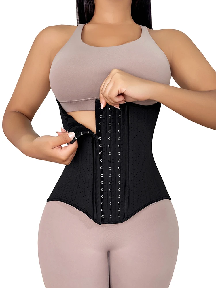 25 Steel Boned Latex Corset Women Perforated Waist Trainer Underbust Korset Girdle Belt 8753