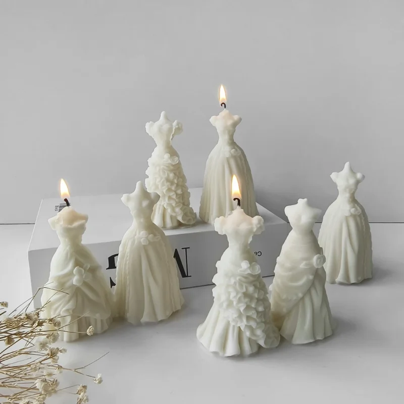 3D Wedding Dress Candle Silicone Mold DIY Gypsum Aromatherapy Candle Decorative Pendant Epoxy Resin Mold Home Handicraft Storage