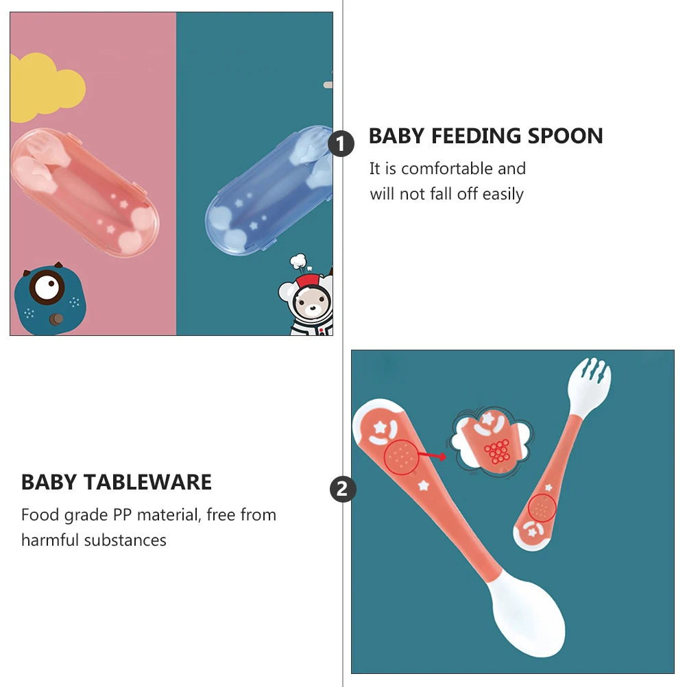 

1 комплект детской посуды, пищевой полипропилен, гибкие ложки, набор вилок, нескользящий дизайн, мягкая ручка, принт звезд, кормление малышей