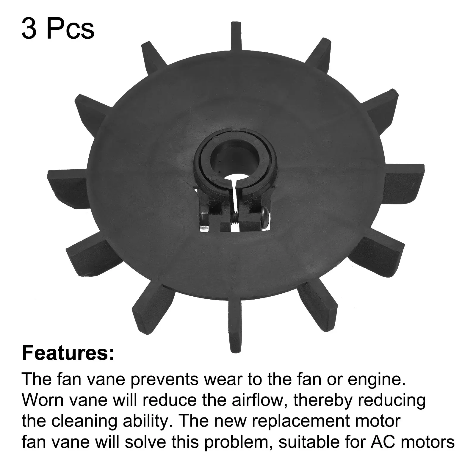 3pcs 12 Impeller Plastic Motor Fan Vane Heat Dissipation Vane Round Wheel 13.5-14mm Inner Dia Black for AC Motors