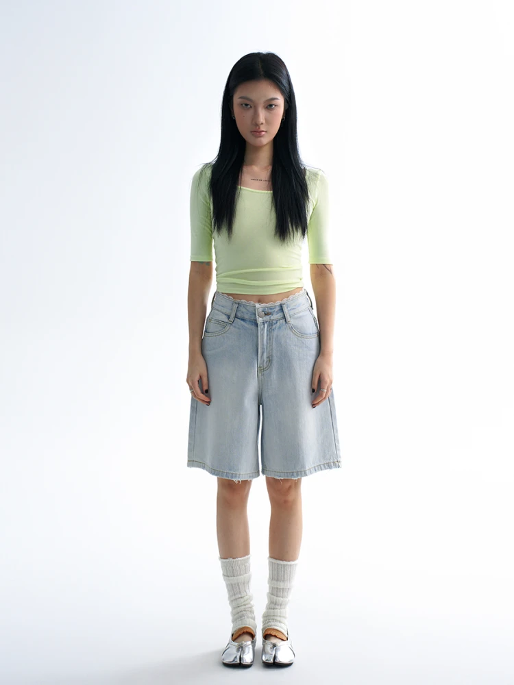 ZHISILAO عادية الدانتيل طباعة الركبة طول الدنيم السراويل النساء خمر عادية الأزرق شورت جينز صيف 2025 الشارع الشهير