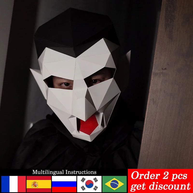 Vampire Dracula Adult Head Mask Paper Model,3D Low poly Papercraft Costume Party Cosplay,Handmade DIY Origami Craft  RTY003