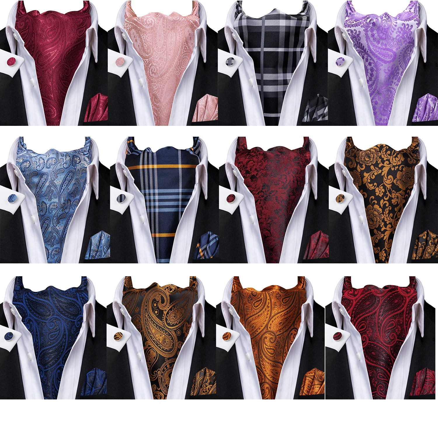 

Hi-Tie Мужской комплект запонок с карманами Ascot, жаккардовый винтажный галстук с цветочным узором пейсли для мужчин, красный, синий, зеленый, розовый, свадебный