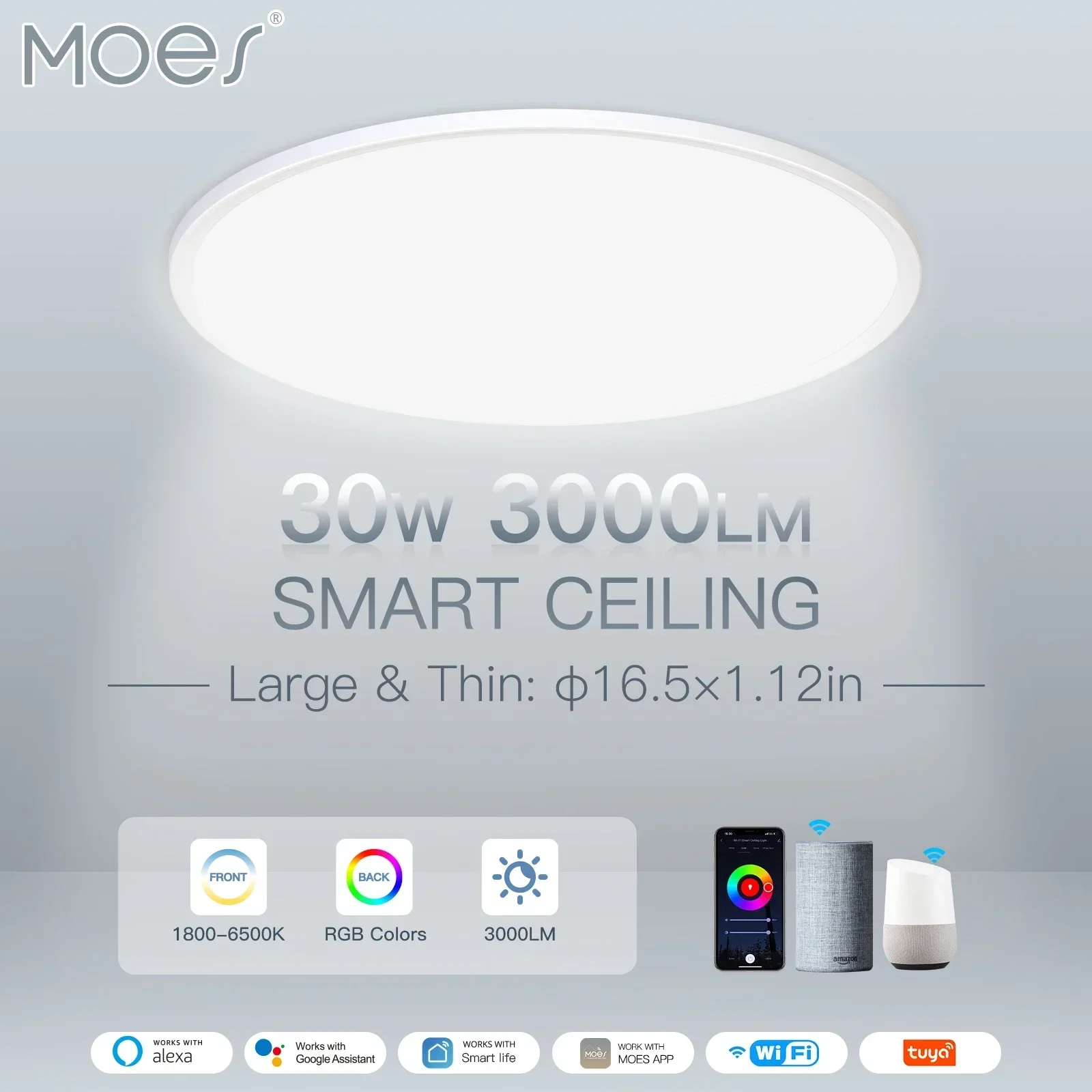 MOES Smart Ceiling Light Ultra Large Energysaving Dimmable Lighting LED Panel Lamp Remote Control Works With Alexa Google Home