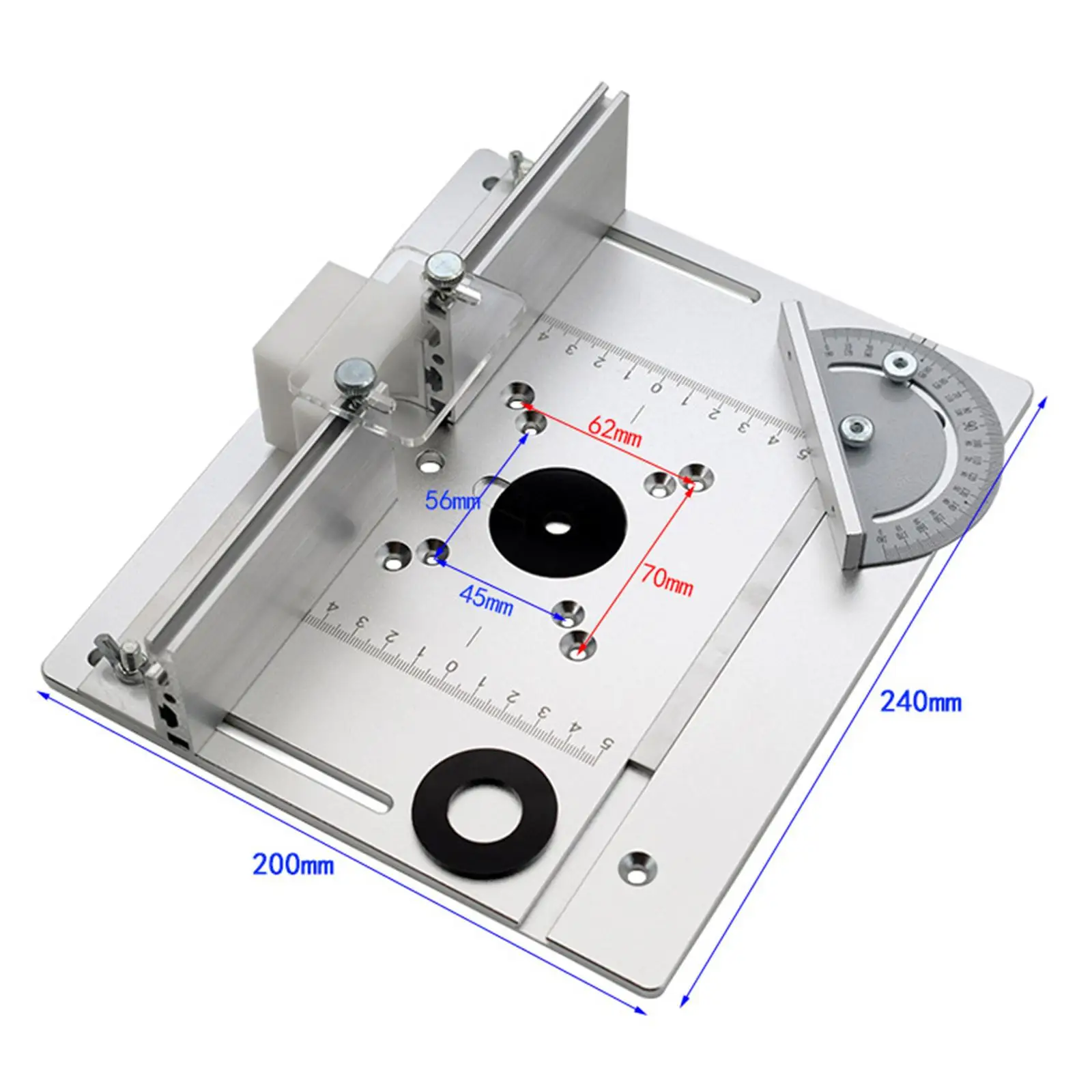Aluminum Router Insert Plate for Trimmer Table Woodworking Miter Gauge Guide with Double Holes