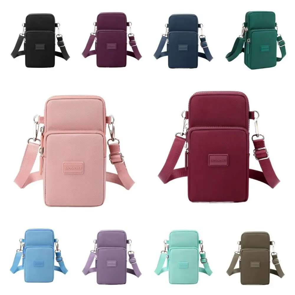 Tragbare Koreanische Stil Einfache Telefon Tasche Platz Zipper Leinwand Umhängetasche Geldbörse Einfarbig Messenger Taschen Im Freien