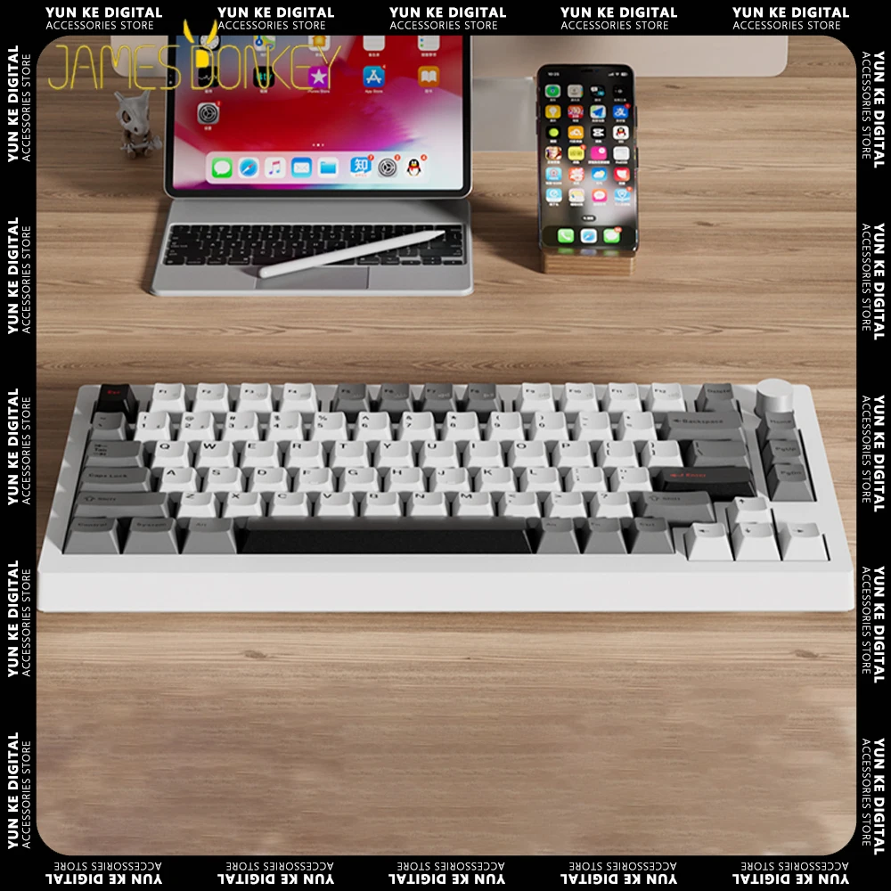 

JamesDonkey A3 3.0 Mechanical Keyboard Three Mode Multifunctional Knob Gaming Keyboard Hot Swap RGB Gasket Pro 75% PC Gamer Mac