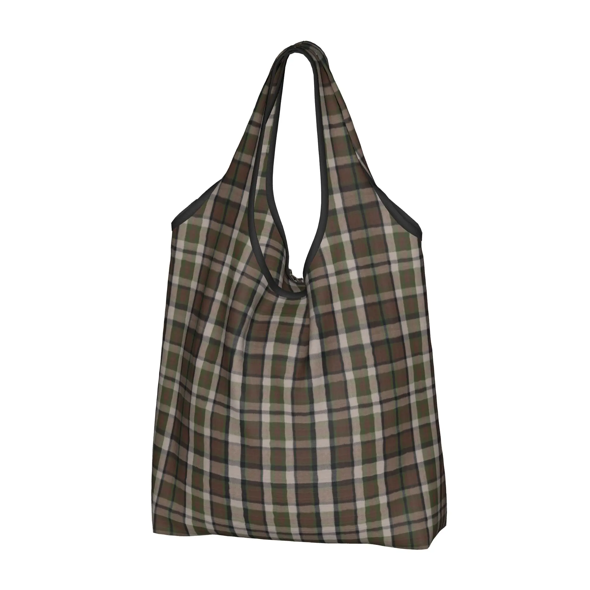 Kawaii Printing Westy Tartan Beige Plaid Tote Shopping Bag Portable Shoulder Shopper Geometric Gingham Handbag