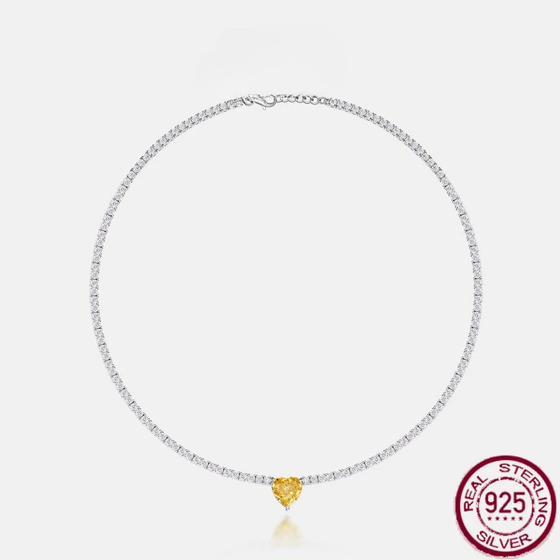 

New S925 Pure Silver Love Goose Yellow Full Set Zircon Box Chain Necklace European and American Light Luxury Wedding Jewelry
