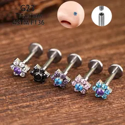 Exquisite Piercing G23 Titanium Jewelry Flower 5A CZ Stones Nose Rings Luxury Ear Helix Tragus Cartilage Studs Labret Lip PIERC