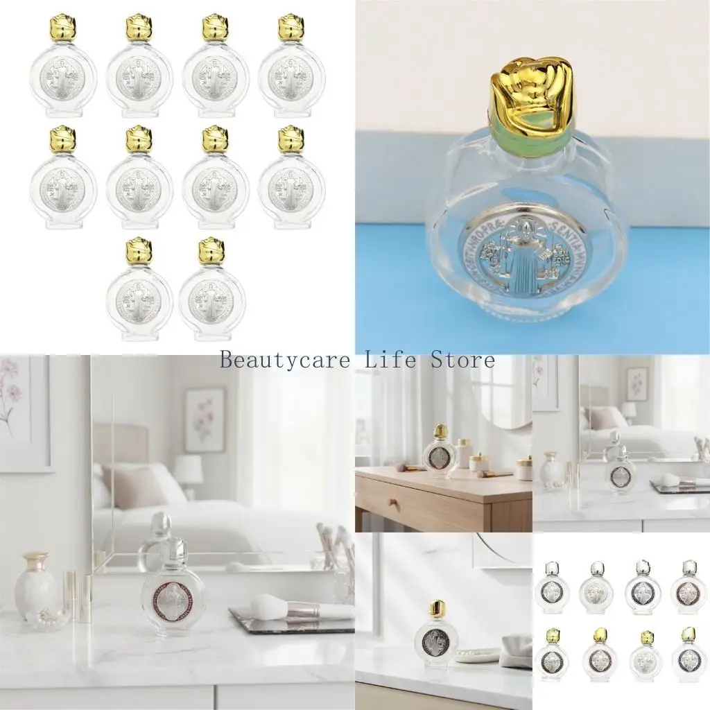 652C 10Pcs 15ml Cosmetic Equipped Glass Containers Showcasing Rose Pattern Bottle