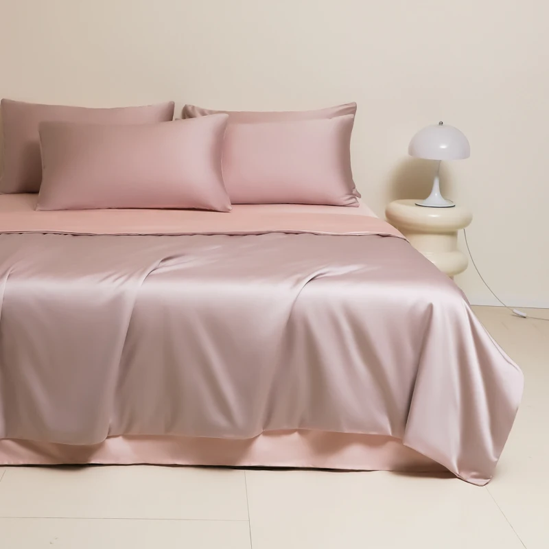 

2024 New Ice Silk Bedding Set Summer Cold Duvet Quilt Cover Flat/Fitted Sheet With Pillowcases Bed Linen Full Queen King Size