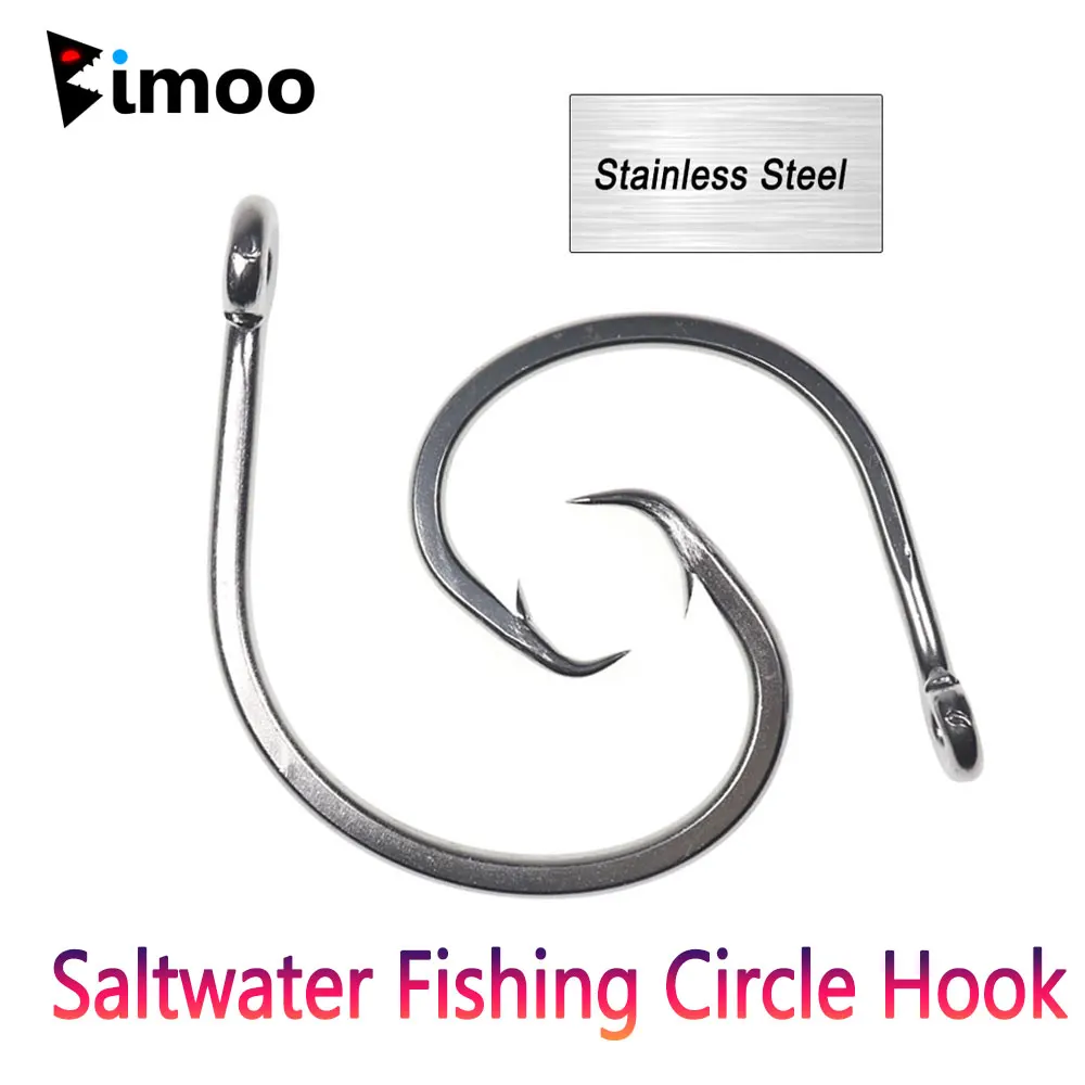 Bimoo #6/0~#16/0 Stainless Steel Circle Hook Big Caliber Saltwater Fishing Trolling Rigging Fish Hooks for Tuna Amberjack Shark