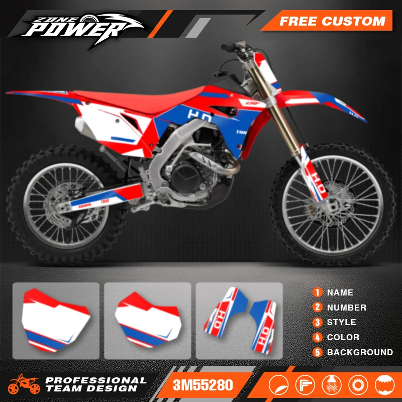 Powerzone Motorcycle Graphic Decal Stickers Kits For Honda CRF250RX 2018-2021 CRF450RX 2017-2020 Number Name Customize 003