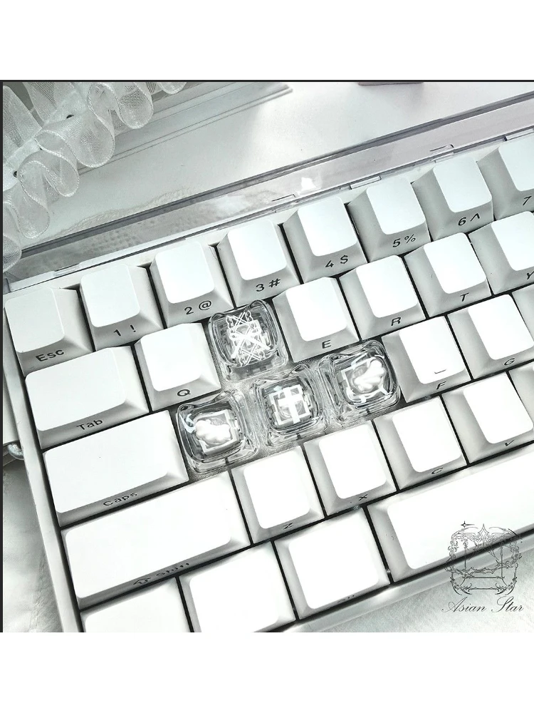 Neues, niedliches Set mit Spitzen-Engelsflügel-Tastenkappen für mechanische Tastaturen, Tastenkappen, Tastaturdekoration, transparent, personalisiert, Kreuzmuster.