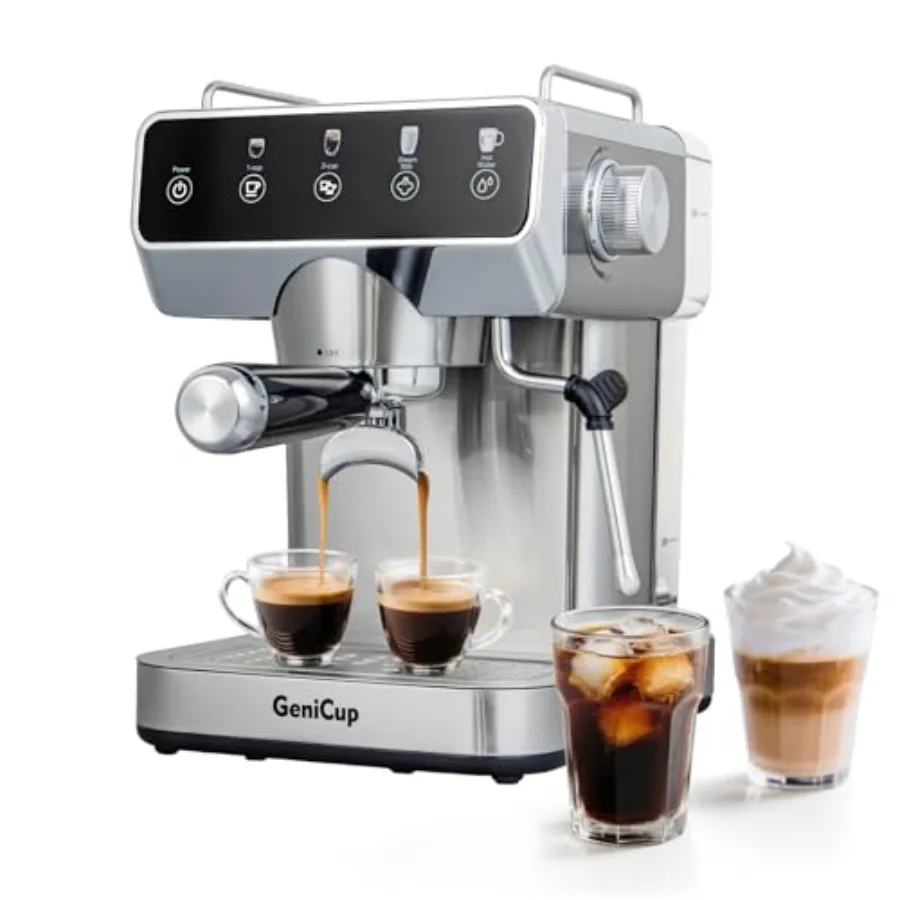 

Home/office espresso machine with touchscreen stainless steel black 20-bar pressure integrated milk frother hot water dispenser