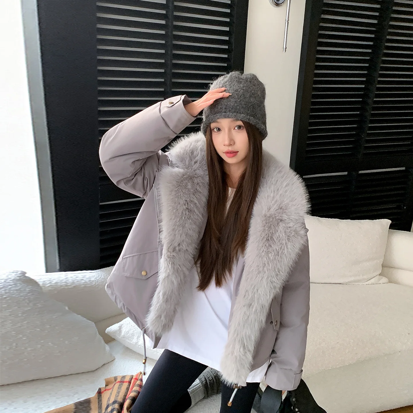 New Fashion Winter Jacket Women Real Fur Coat Natural Real Fox Fur Collar Loose Long Parkas Big Fur Outerwear Detachable