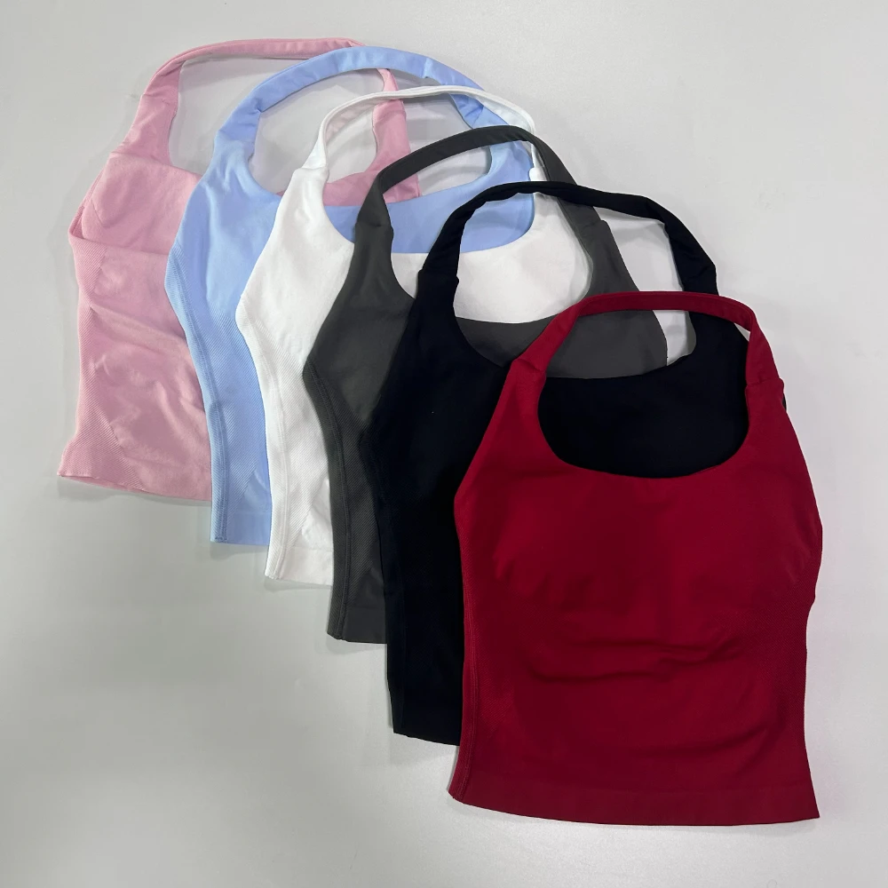 Pericic Nahtloses Neckholder-Top Rückenfrei Longline Trägerloses Gepolstertes Gym-Top für Damen mit Eingebautem BH und Herausnehmbaren Cups Activewear Yoga Tanktops – Detail 15