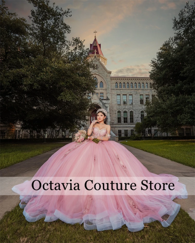 Robe de Quinceanera à pampilles, appliques de perles roses du Mexique, robes de luxe, hors de l'initiative, anniversaire, robe formelle, Sweet 16, 2024