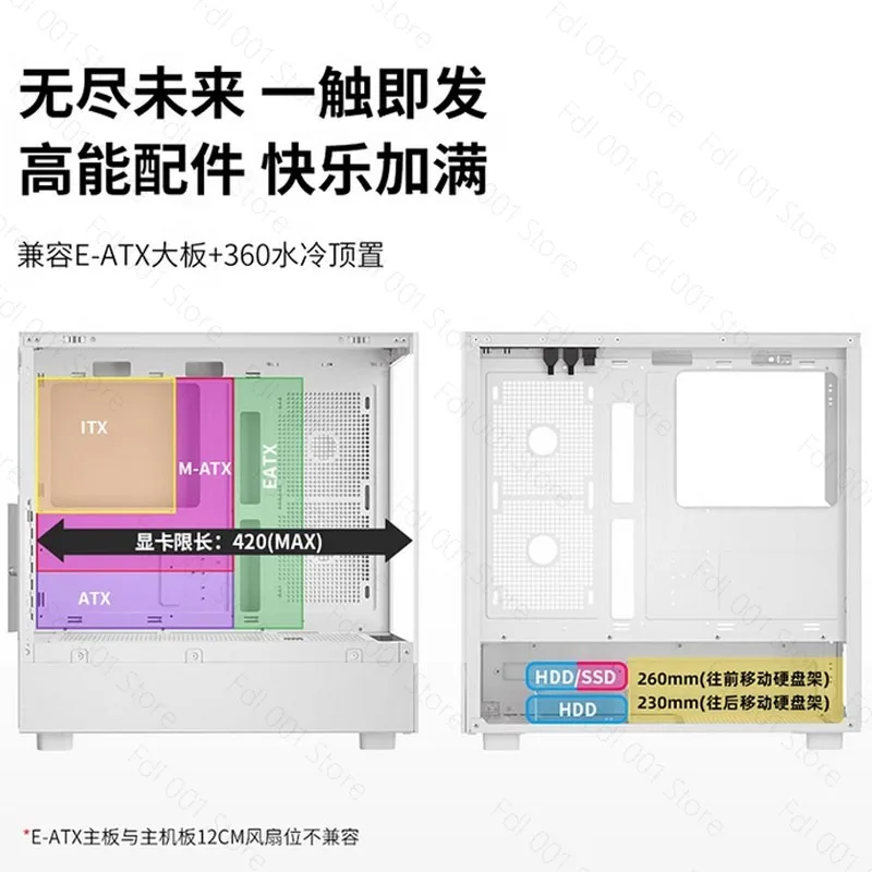 For Pro Sea View Room Chassis Columnless Desktop Glass Side Transparent White ATX Water Cooled Computer Chassis