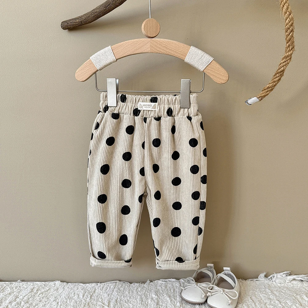 MILANCEL Babyhosen 6M-3T Baby Jungenhosen Niedliche Schleifen-Punkte Kleinkind Freizeithosen Herbst Cordhosen für Babymädchen – Detail 9