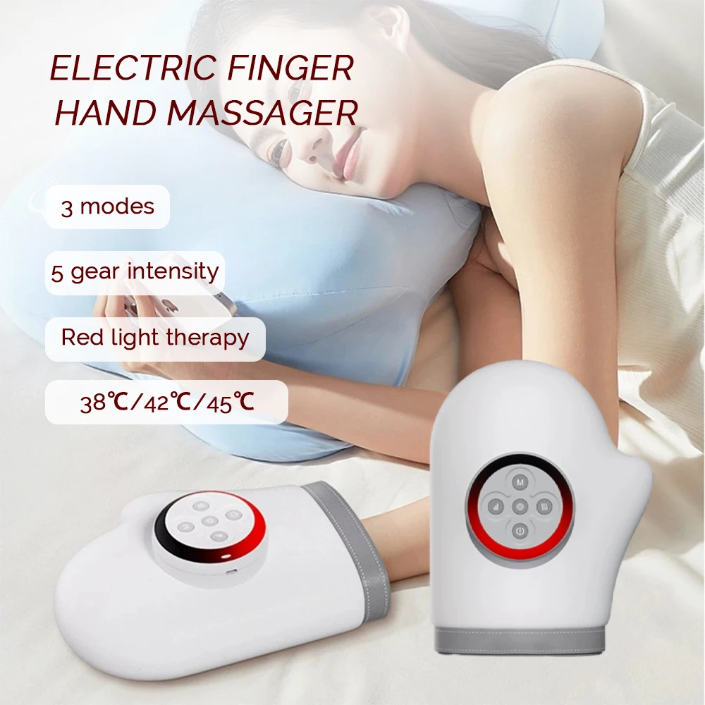 

360° Electric Hand Massager Airbag Compression Heat Cordless Glove Kneading Massager Application Palm Finger Relaxation
