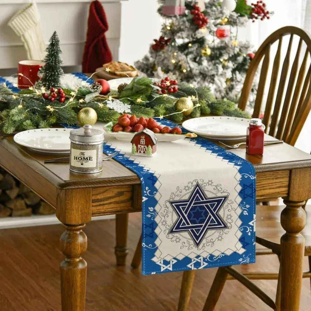 VIKAMA Five-Pointed Star Tarot Card Print Table Runner, Dirt-Proof And Easy To Clean. For Party, Gathering Home Decor Table Flag
