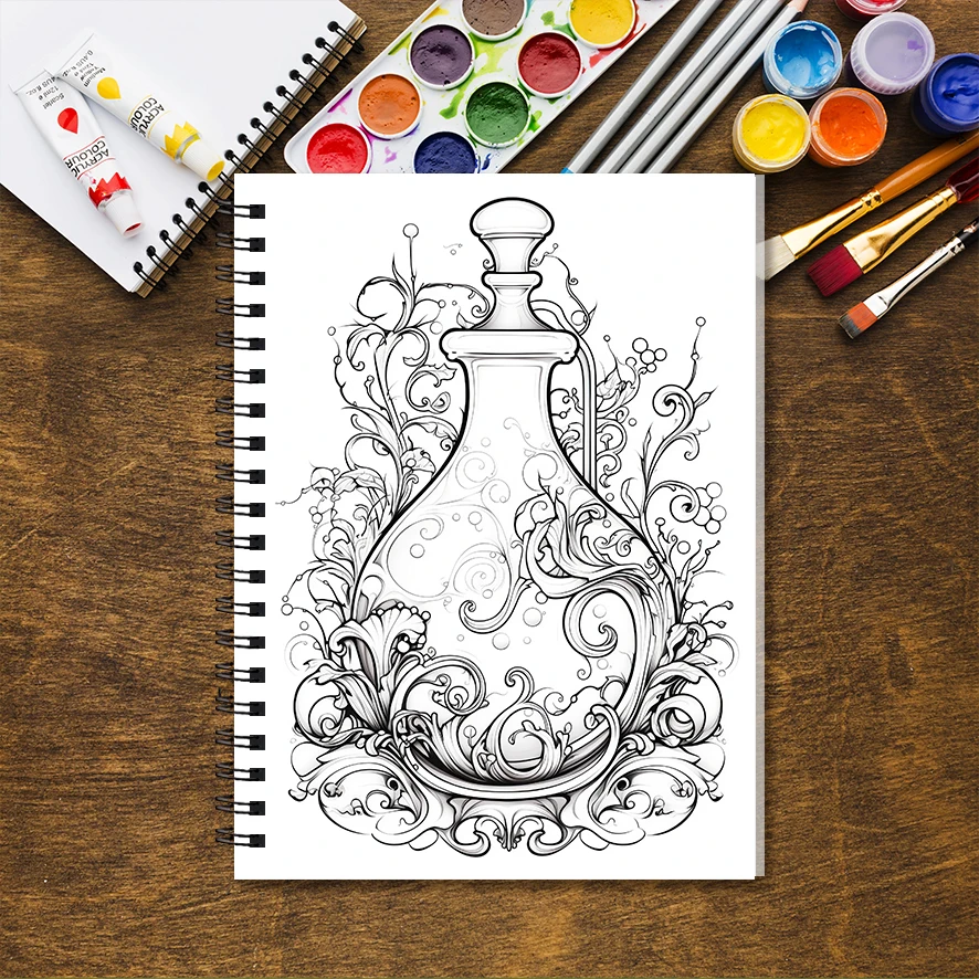 Small World in a Magic Bottle Adult Coloring Book - 8.3x 11.2 Inch 32 Page Coloring Book - Helps Reduce Stress and Ease Emotions