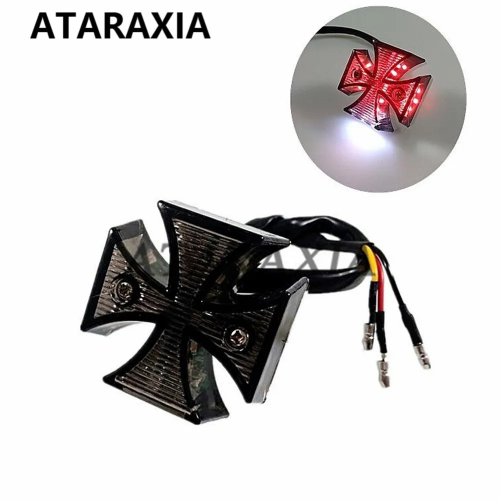 Motorcycle Tail Light Cross LED ABS Surround With Red Lens Rear License Plate Tail Light Motorcycle Choppers Dirt Bike