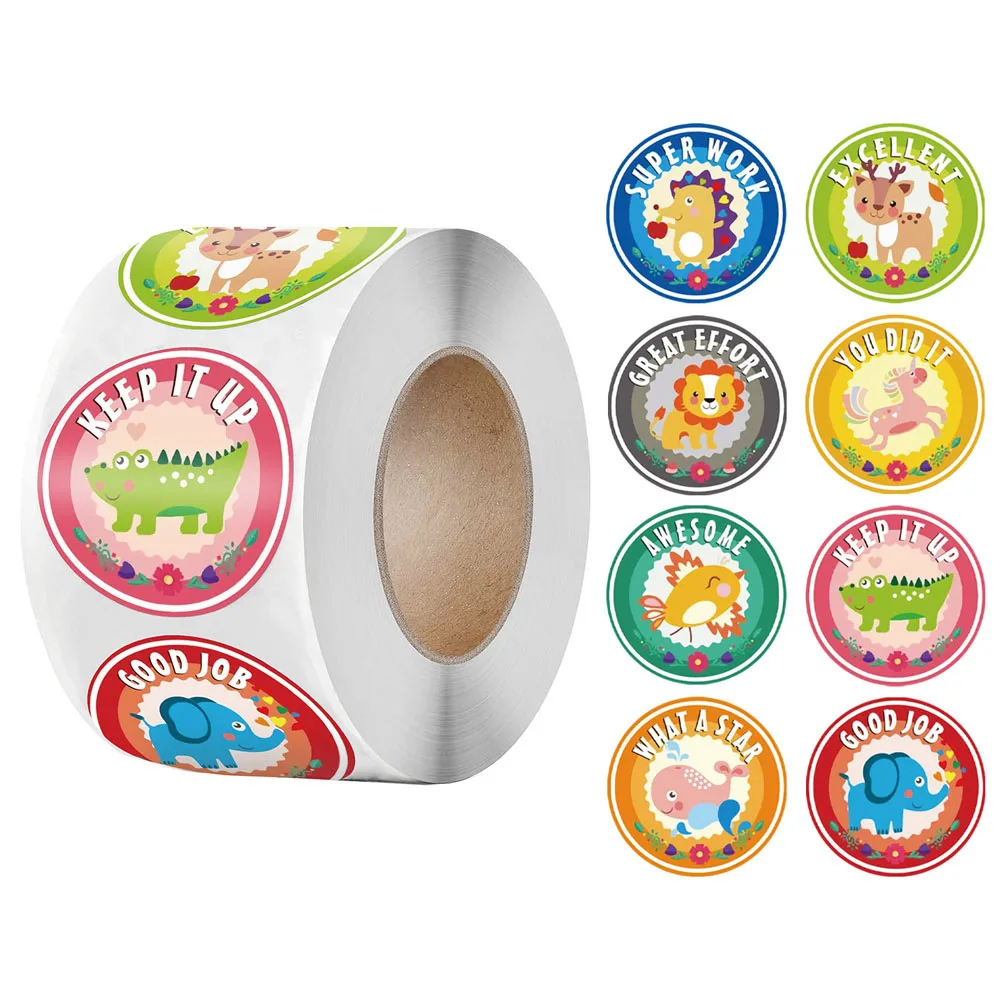 1 Inch Face Stickers For Kids 50-500pcs Reward Stickers 'WOW! KEEP IT UP' Encourage Labels Cute Animals Motivational Sticke