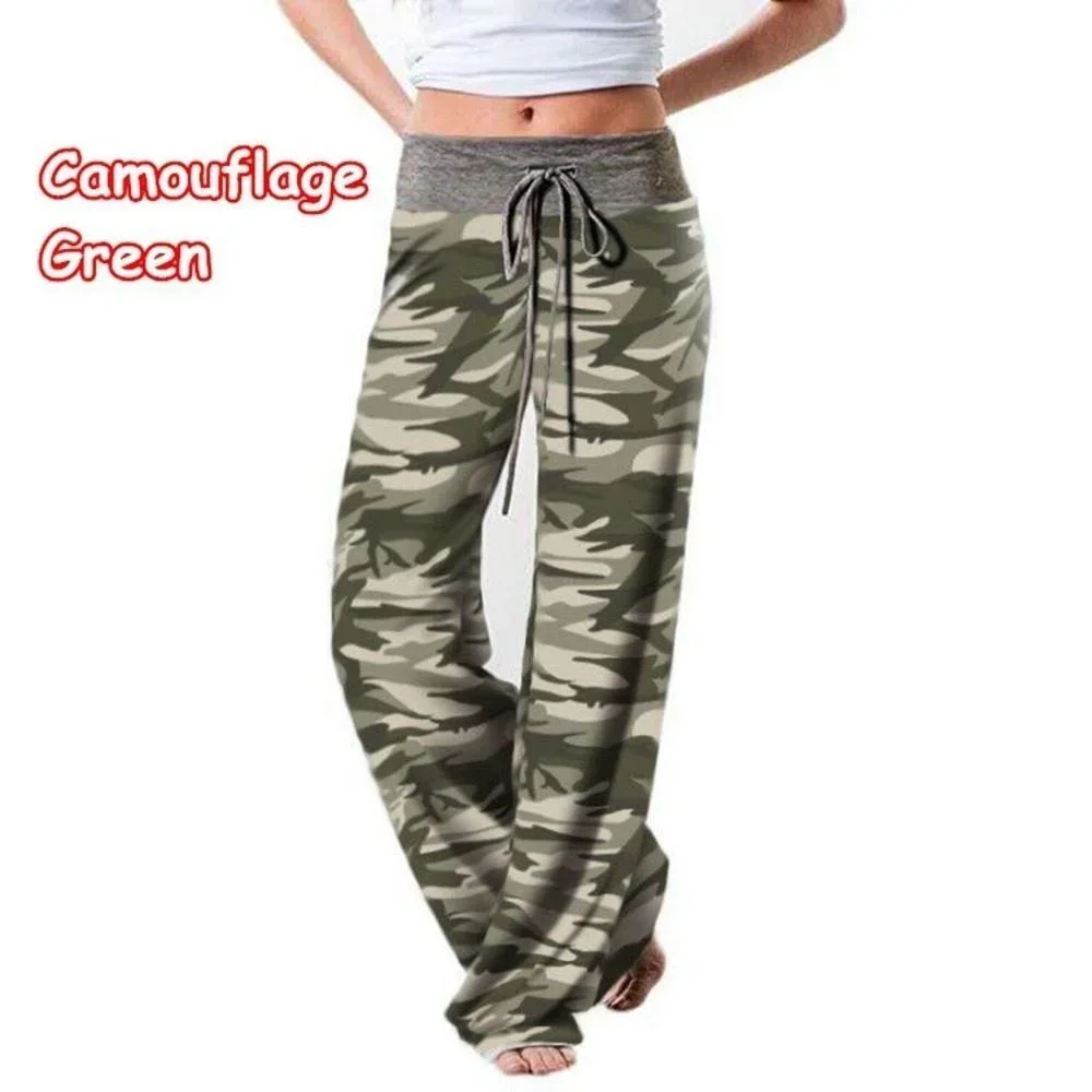 1XL-8XL Fashion Women Casual Loose Stretch Printing Long Wide Leg Yoga Pants Drawstring  Lounge Pants Pajama Pants