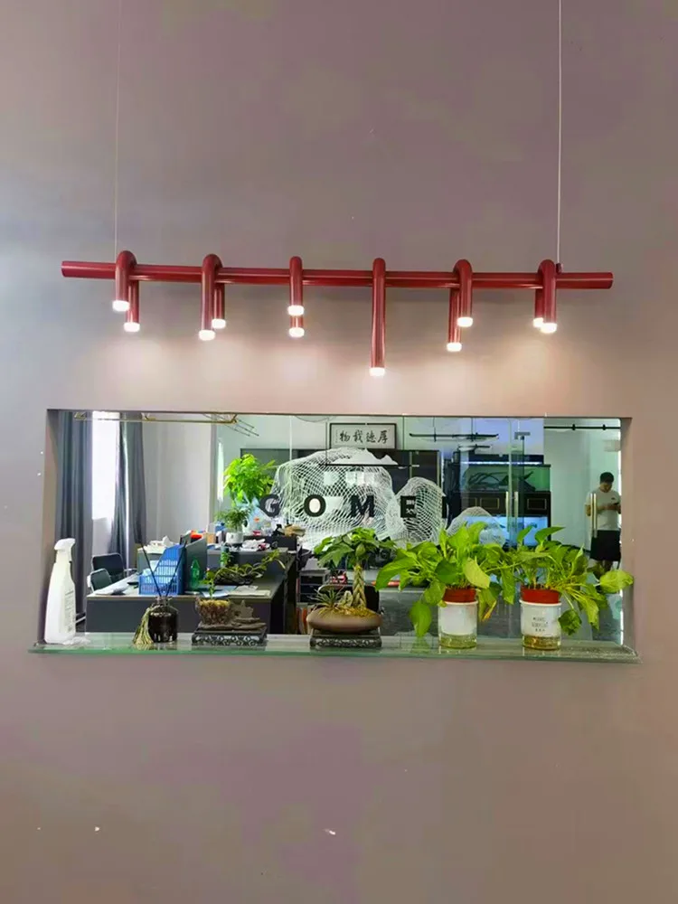 

Nordic Retro U-shaped Round Chandelier Modern Living Dining Room Bedroom Red Long Hanging Lamp Loft Study Led Lighting Fixtures