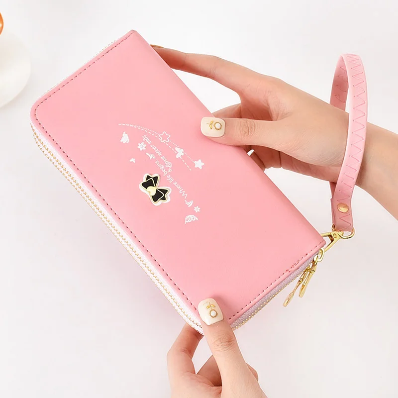 Long wallet women 2022 new bow double zipper handbag large capacity mobile phone bag women's wallet