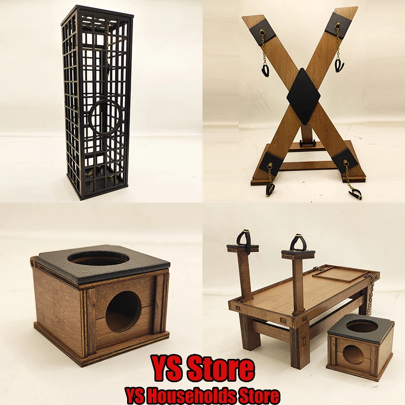 1/6 Female Solider Western Prison Cosplay Mini Lounge Wooden Box Triangle Stool X Shackle Stand Prisoner's Cage Ornament Model