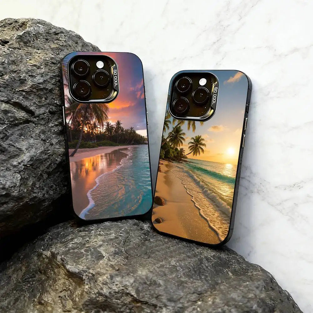 

Sea Tropical Palm Trees Beach Phone Case For iPhone 17,16,15,14,13,12,11 Plus,Pro Max,XS,Colorful Silver Phone case Funda Cover
