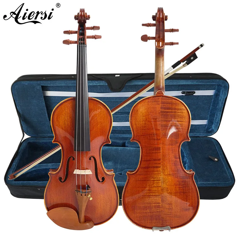 

Wholesale Aiersi Advanced Solid Wood Violin Gloss Yellow Brown Handmade Varnish Professional Bowed String Instruments