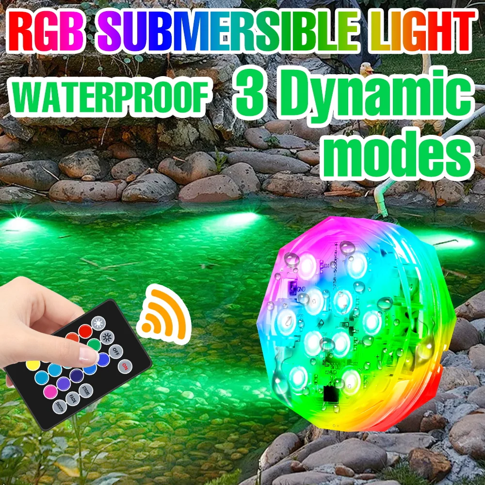 LED Underwater Lights IP65 Waterproof RGB Submersible Lamps Swimming Pool Garden Pond Fountain Fish Tank Outdoors Decor Lighting