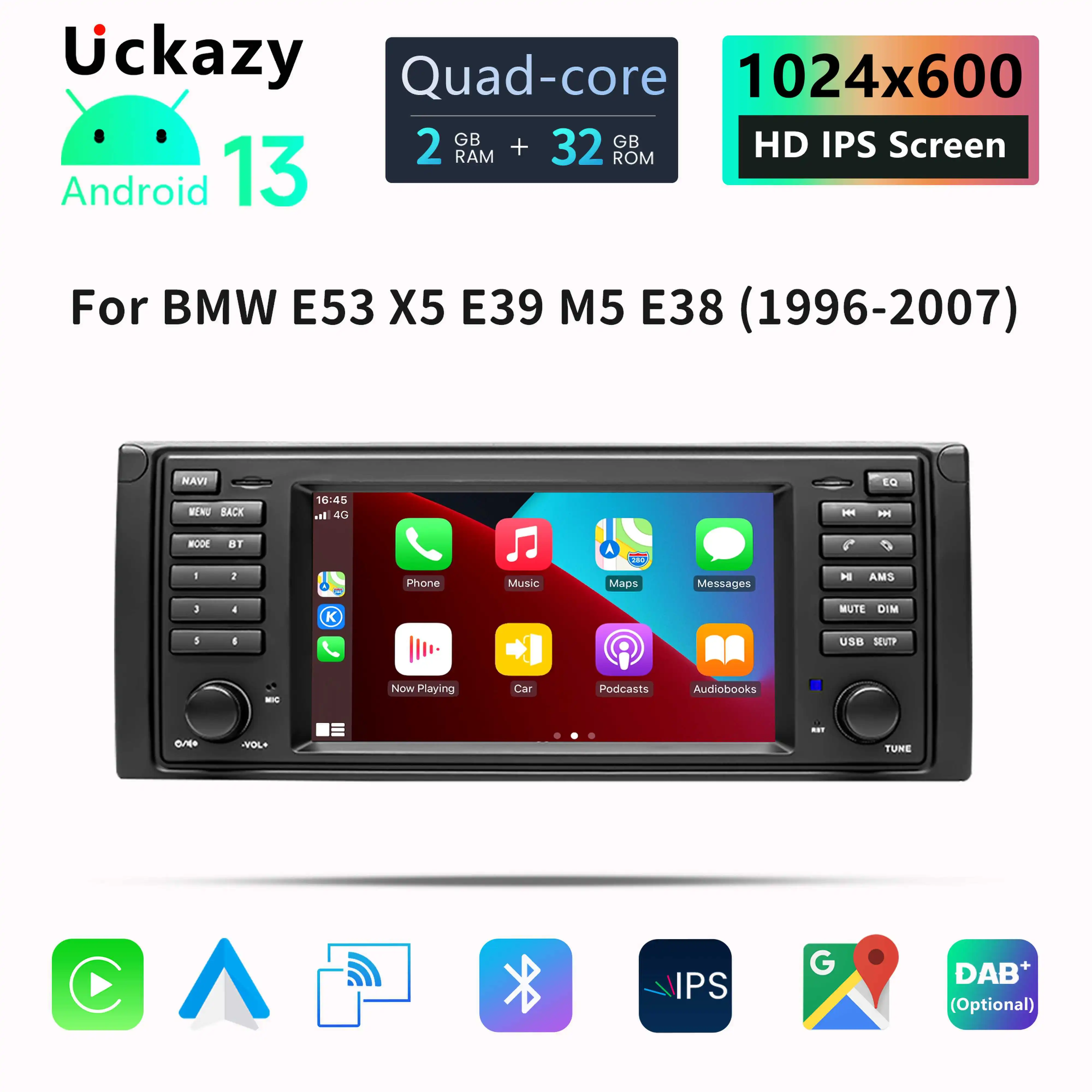 Uckazy 2 din Car Radio Android 13 For BMW X5 E53 E39 M5 1996-2003 Multimedia Stereo GPS Navigation Audio Head unit 4GB Carplay