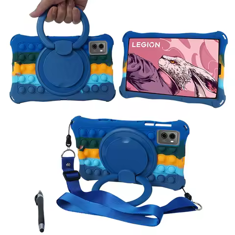 360 Rotating Stand Case For Lenovo Legion Y700 2022 2023 8.8 inch Soft Silicone Cover With Handle Grip And Shoulder Strap Coque