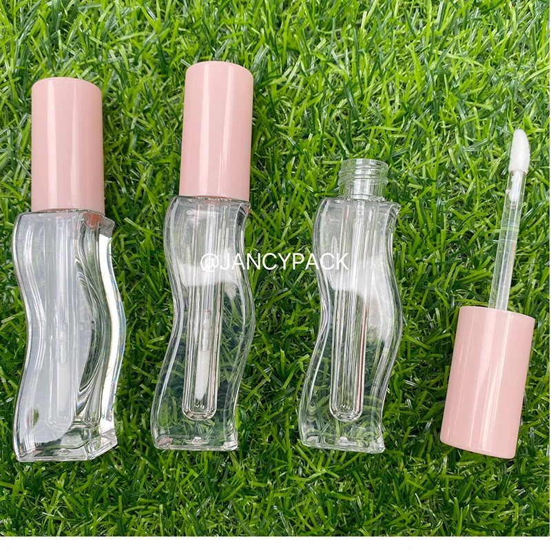 Empty Portable wavy Shape Lip Gloss Bottle Clear Lip Glaze Tubes Round Small Sample Cosmetic Packing Container