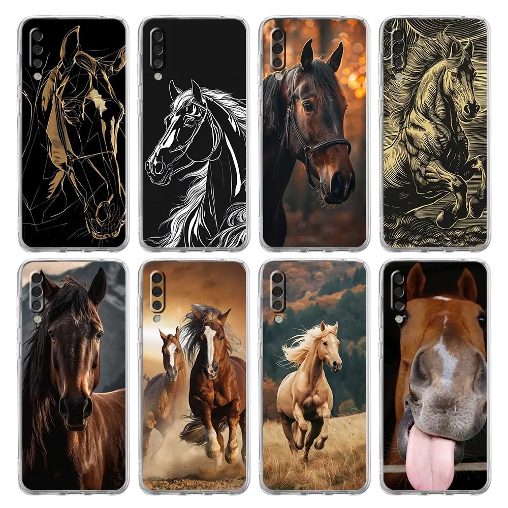 

Phone Case For Samsung A26 A36 A56 A54 A52 A50 A70 A40 A20E A12 A14 A16 A22 A24 A42 A34 A32 5G A06 Cover Elegant Brown Horses