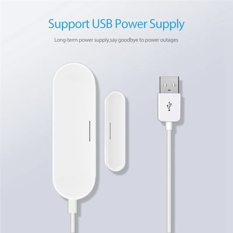 L72A-Tuya Smart Door Window Sensor White Door Window Sensor Wifi Smart Home Wireless Door Detectors USB Open/Close APP Remote Al