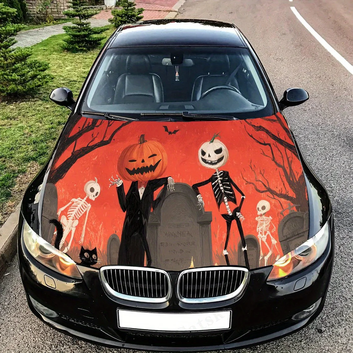 

Skeleton and Pumpkin Man print,car hood stickers,PVC waterproof Self adhesive car hood sticker,car hood decoration protection st