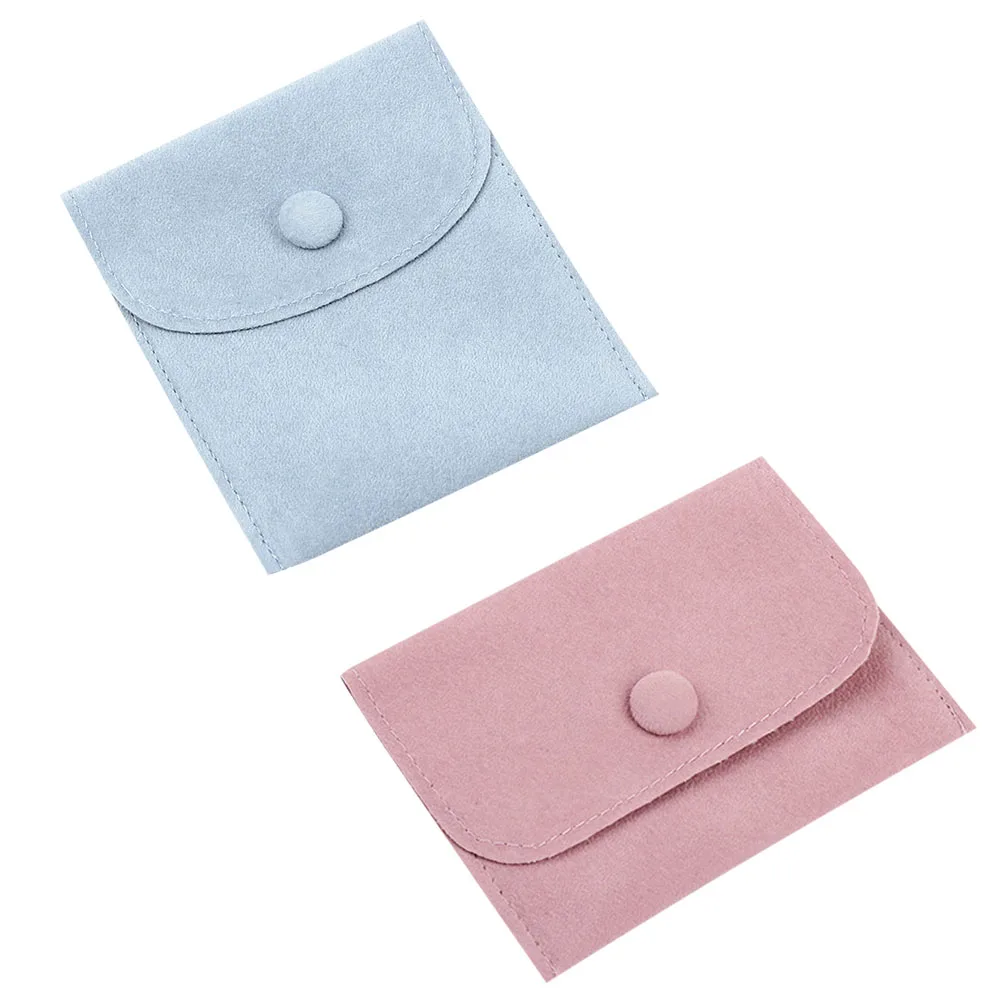 

2pcs Jewelry Bag Blue Flannel Small Ornaments Pouch Durable Snap Storage Bags Gift Container Accessories Travel