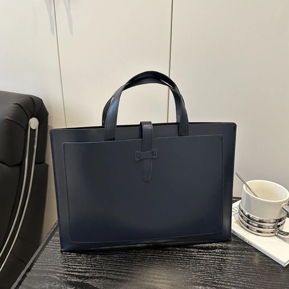 

New Solid Color File Tote Bag PU Leather Business Briefcase Casual Office Laptop Handbag Travel