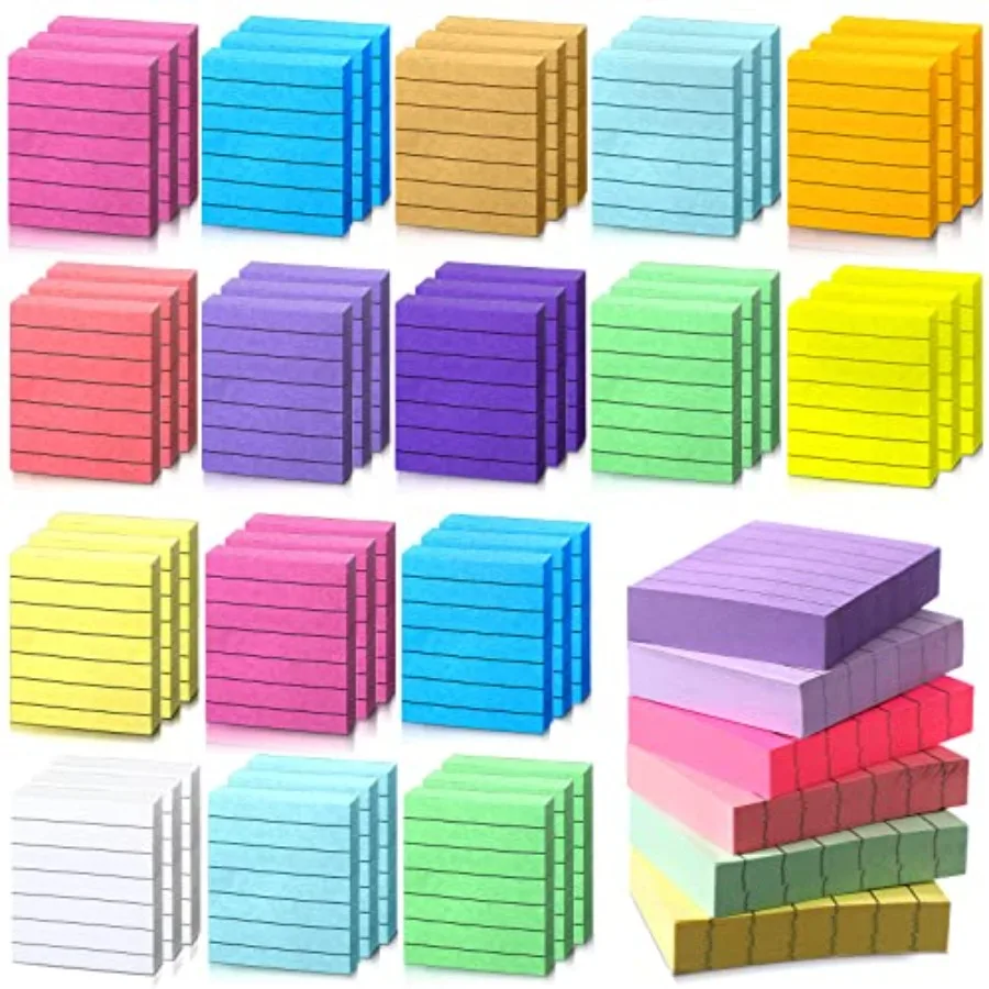 

48 Pads Mini Lined Sticky Notes 1.5 x 2 Inch Bright Ruled Stickies Colorful Memo Pads for Students Business Home Office Supplie