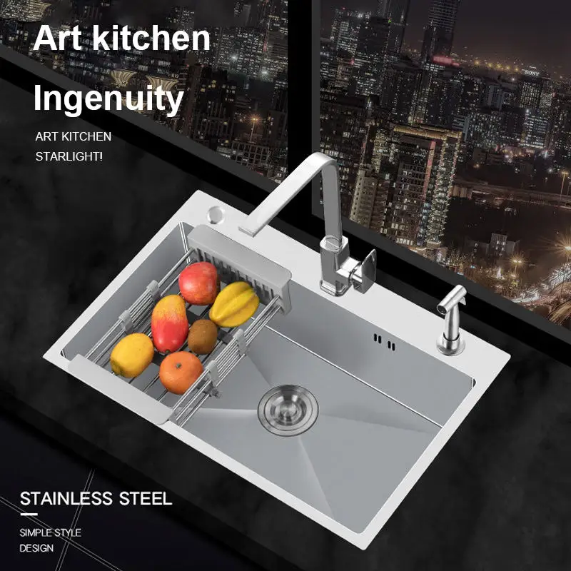 handmade 304 Stainless Steel Single Bowl Sink Kitchen Accessories Set Undermount Stainless Steel Kitchen Sink