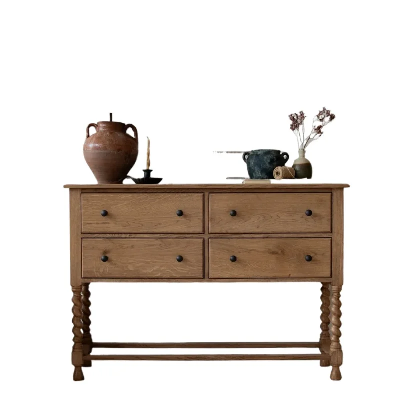 French vintage solid wood entrance cabinet Entrance to the wall Medieval storage dining side storage cabinet