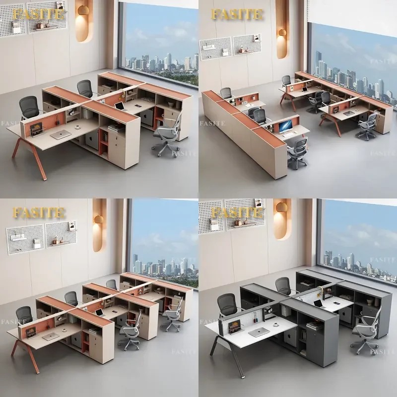 For Office Screen Table with Cabinet Modern Staff Desk and Chair Combo 4/6 Person Workstation Financial Counter Simple Design