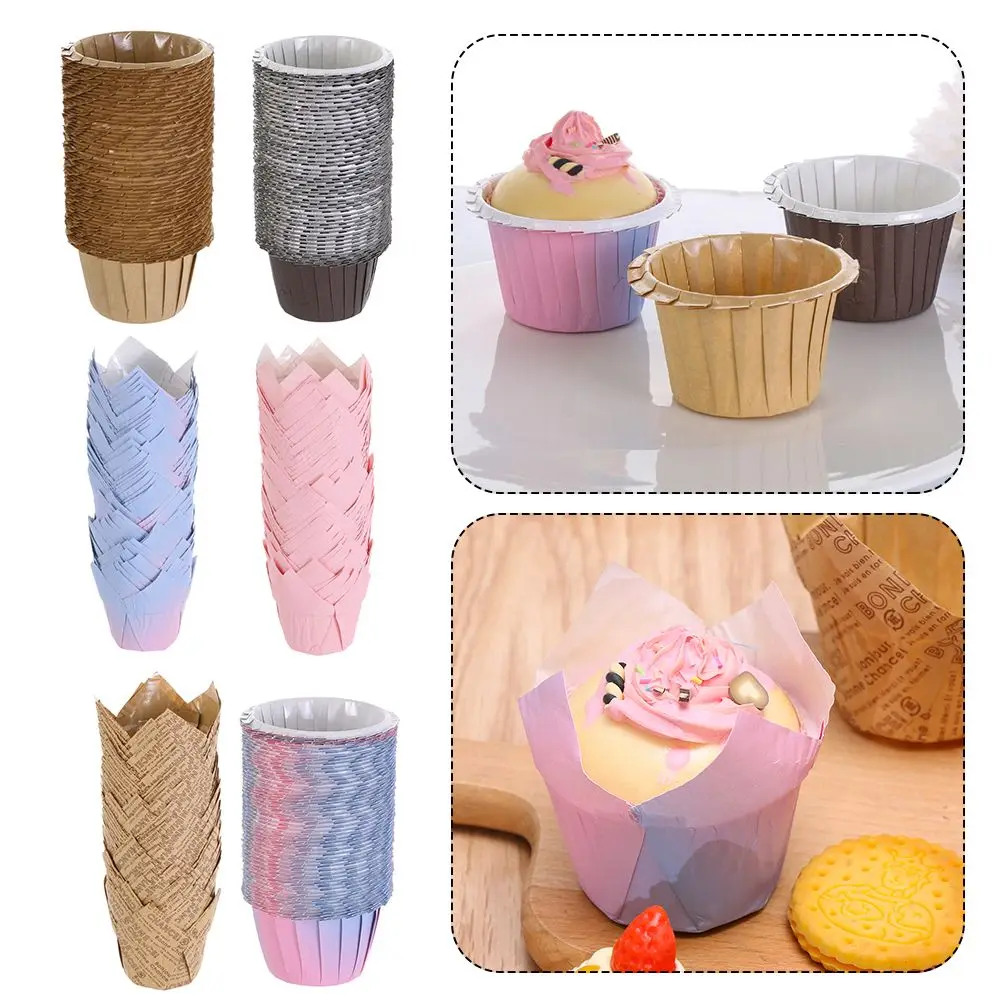 

50pcs DIY Pastry Tools Bakeware Tulip Baking Cup Cake Muffin Cups Greaseproof Paper Cupcake Liners